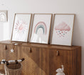 Load image into Gallery viewer, Set of 3 Pink Boho Nursery Prints | Rainbow, Sun & Cloud Wall Art - RoseRowanDesign
