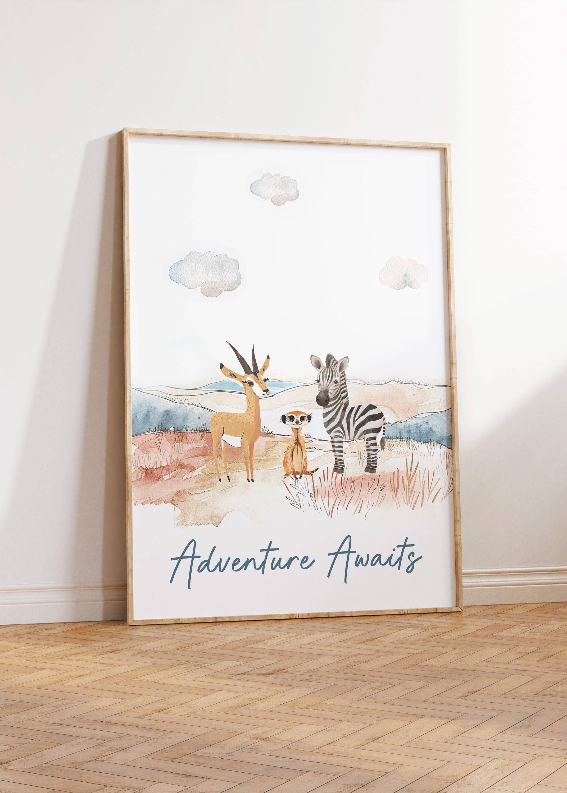 Set of 3 Safari Animal Prints for Nursery, Kids Bedroom or Playroom - Gender Neutral Decor for Babies Room - Hot Air Balloon, Animal Ark - RoseRowanDesign