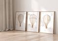 Load image into Gallery viewer, Set of 3 Teddy Bear Hot Air Balloon Prints for Nursery, Kids Bedroom or Playroom - Gender Neutral Decor for Babies Room - Beige Toddler Art - RoseRowanDesign
