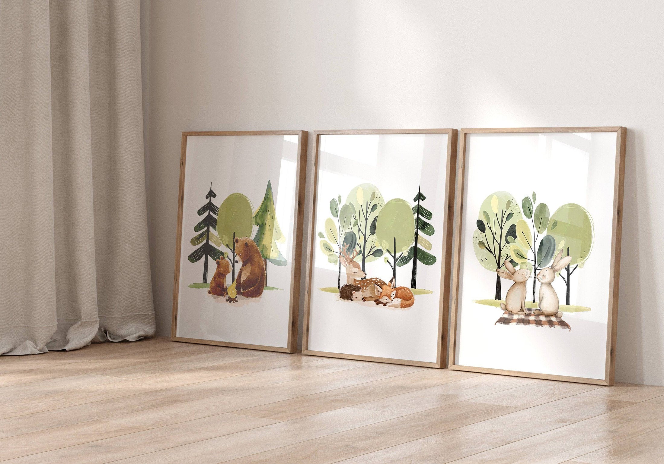Set of 3 Woodland Animal Prints | Nursery, Bedroom & Playroom Decor | Scandi Boho Wall Art - RoseRowanDesign