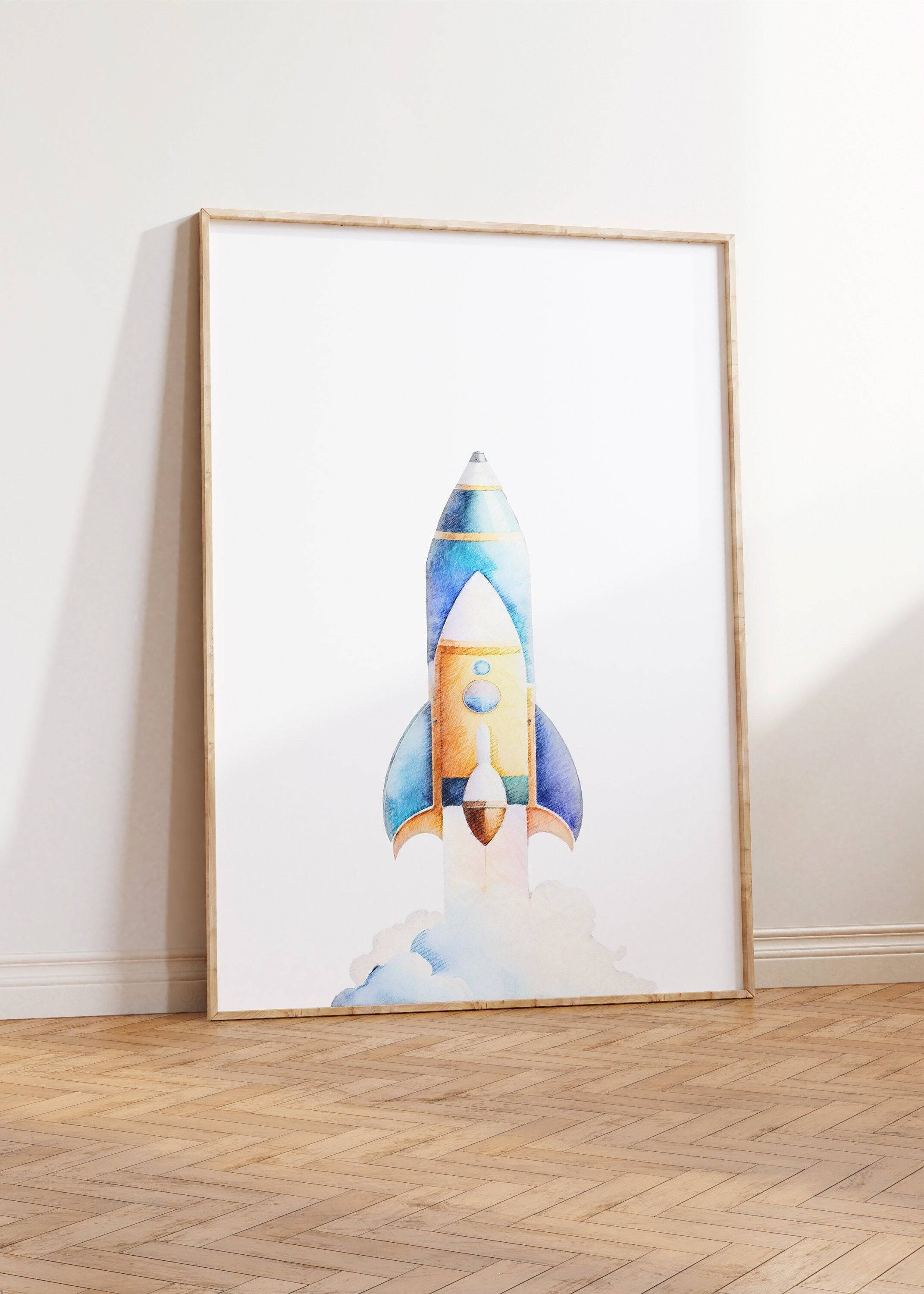 Space Nursery Prints | Set of 2 | Solar System & Rocket Wall Art for Kids' Room - RoseRowanDesign