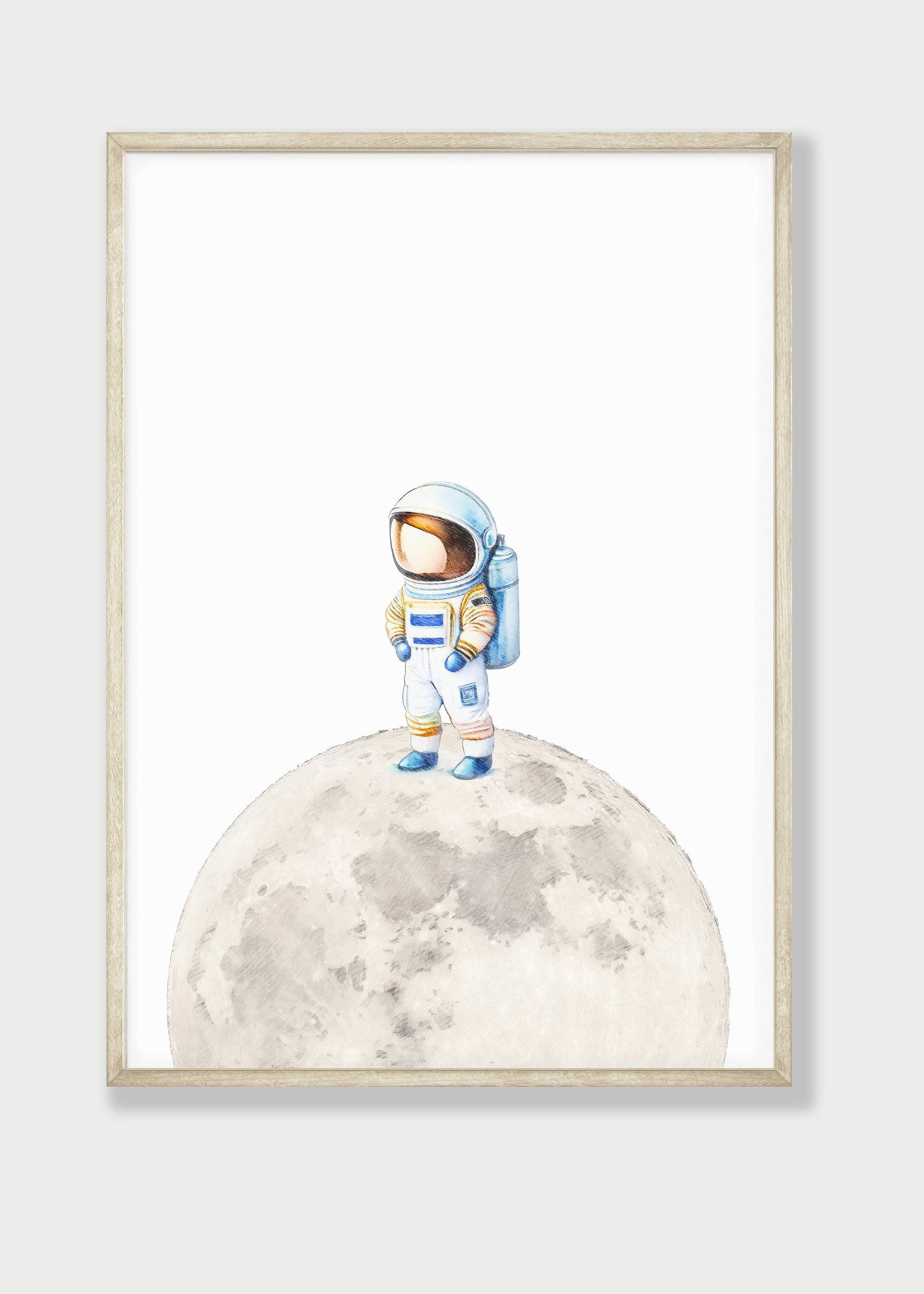 Space Nursery Prints | Set of 3 | Astronaut, Rocket Ship & Moon Wall Art for Boys' Room - RoseRowanDesign