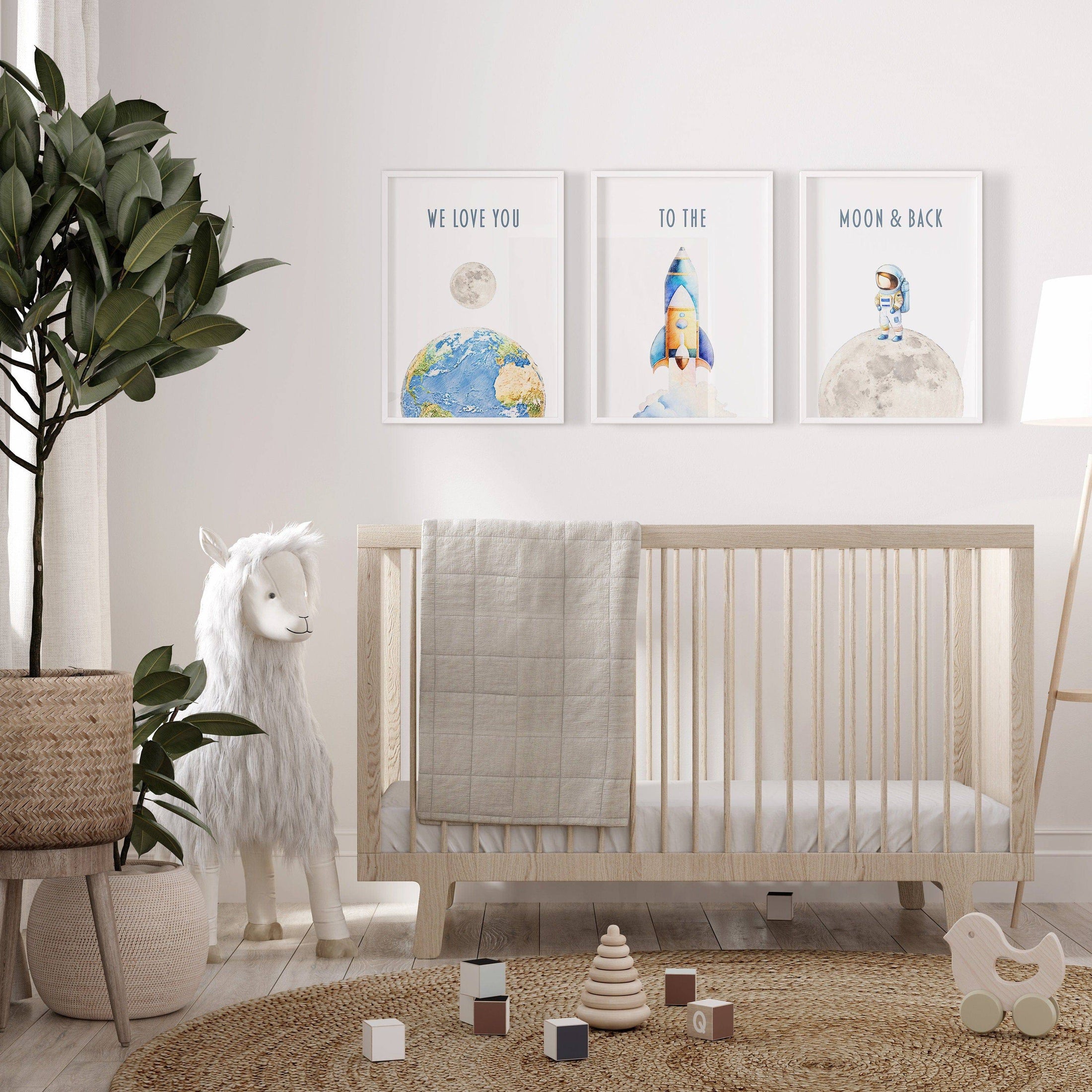 Space Nursery Prints | Set of 3 | Astronaut & Rocket Wall Art for Boys' Room or Playroom - RoseRowanDesign