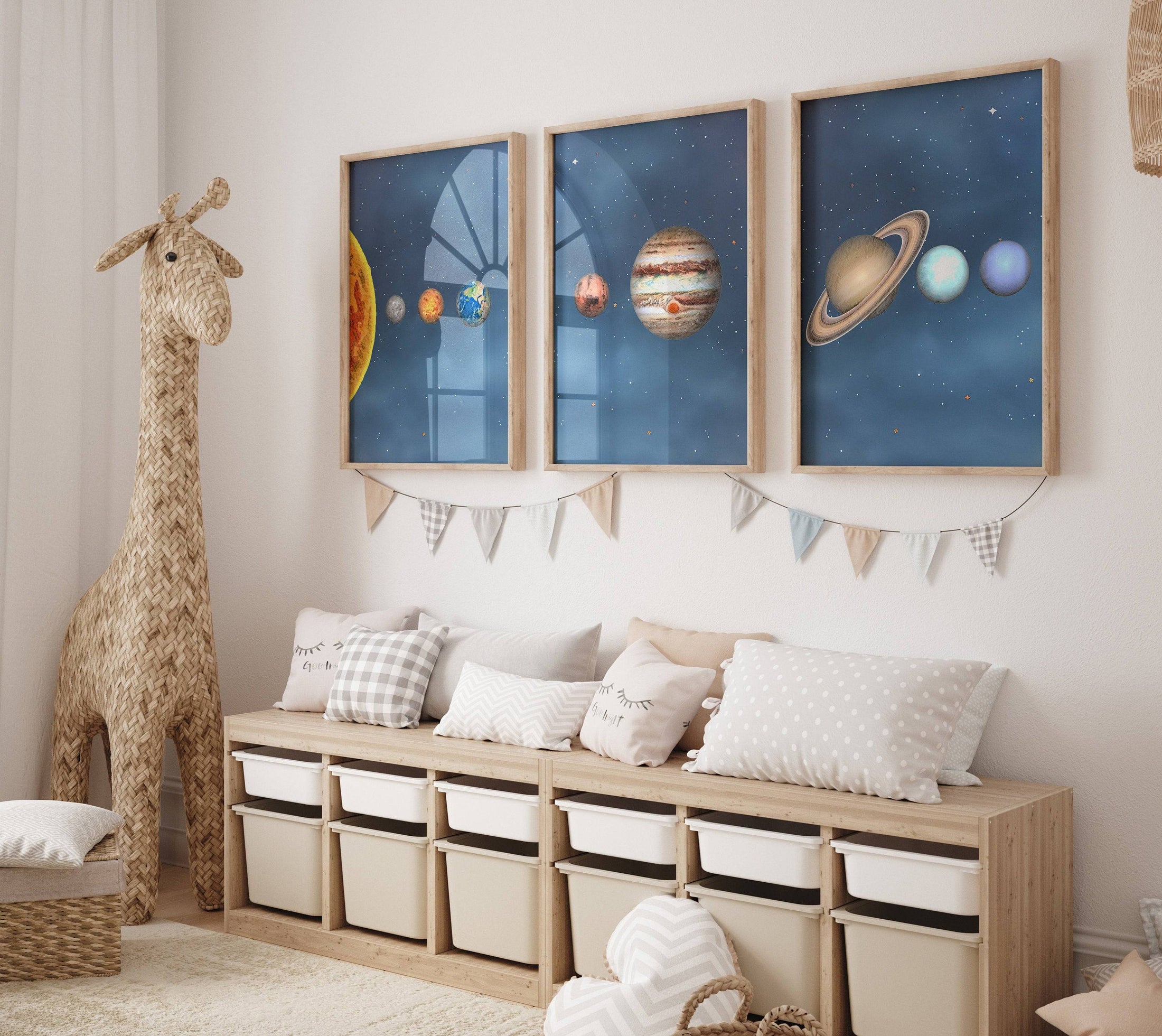 Space Nursery Prints | Set of 3 | Solar System, Planets & Stars Decor for Boys' Room - RoseRowanDesign