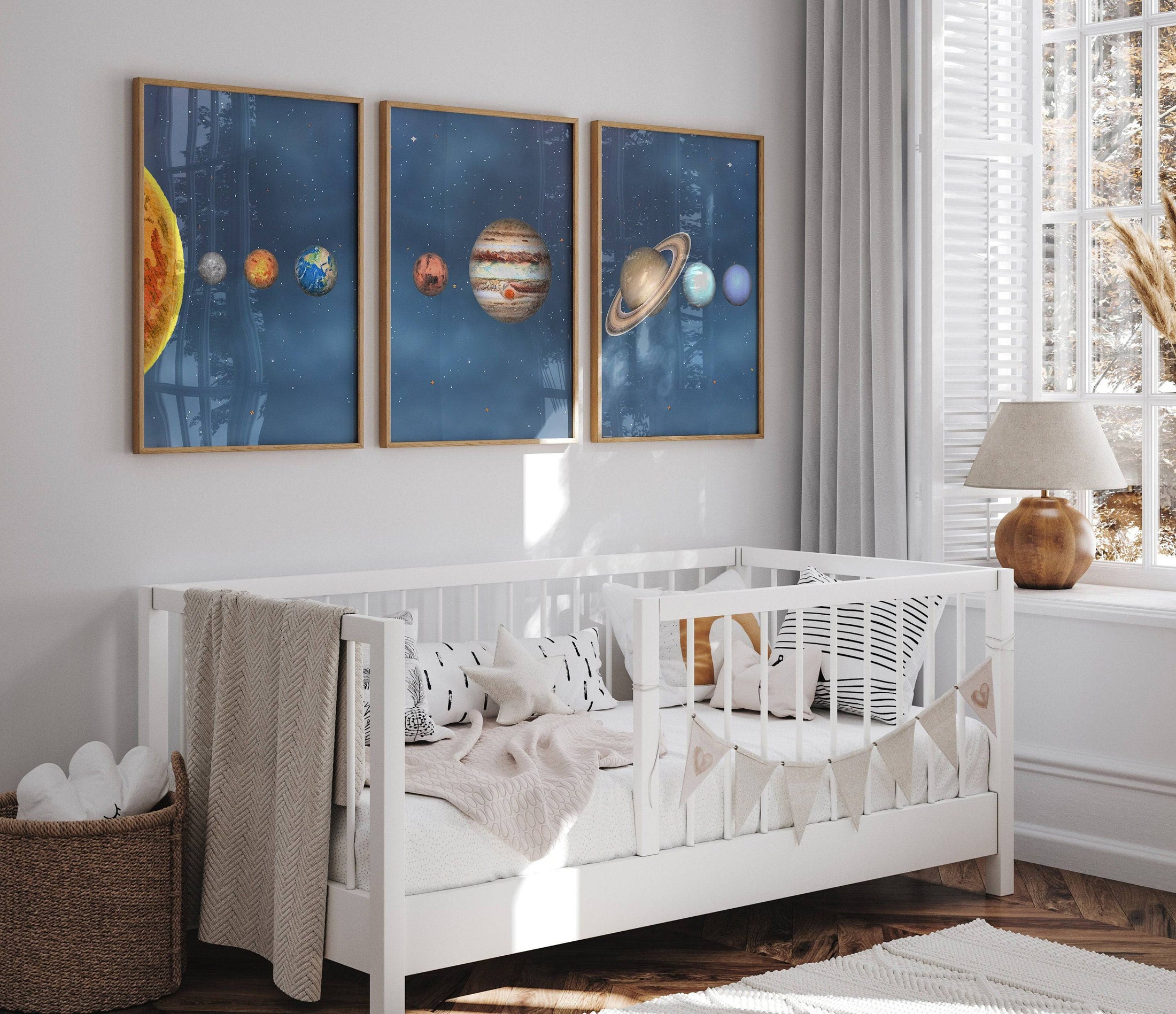 Space Nursery Prints | Set of 3 | Solar System, Planets & Stars Decor for Boys' Room - RoseRowanDesign