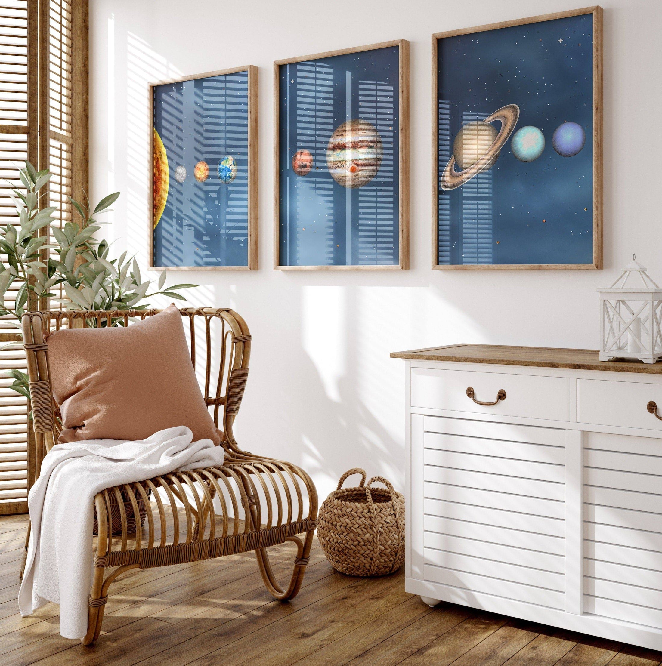 Space Nursery Prints | Set of 3 | Solar System, Planets & Stars Decor for Boys' Room - RoseRowanDesign