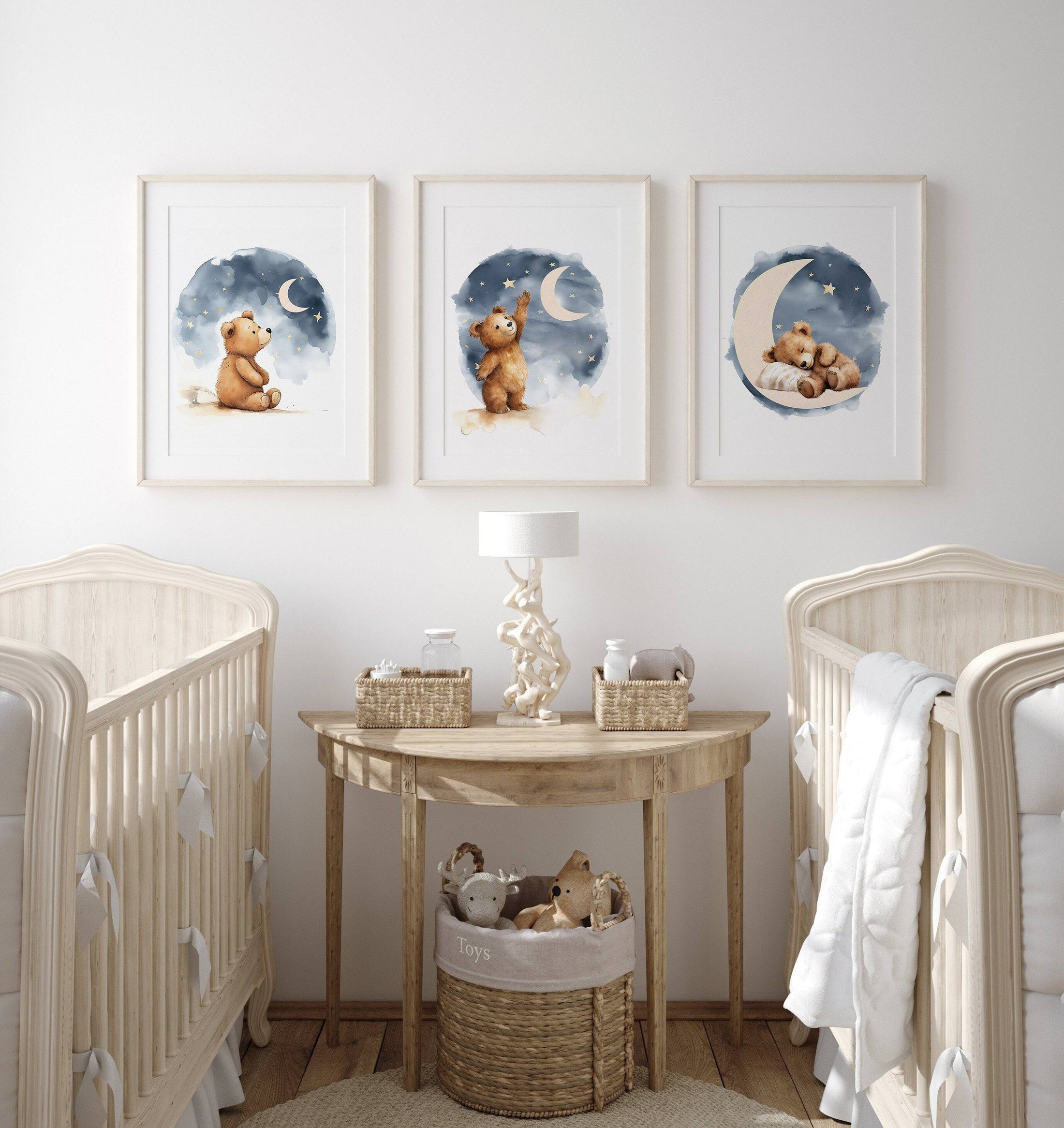 Teddy Bear Nursery Prints | Set of 3 | Boho Wall Art for Baby Boys' or Gender-Neutral Nursery - RoseRowanDesign