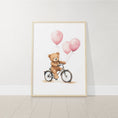 Load image into Gallery viewer, Teddy Bear Nursery Prints | Set of 3 | Boho Wall Art with Pink Balloons for Baby Girls' Room - RoseRowanDesign
