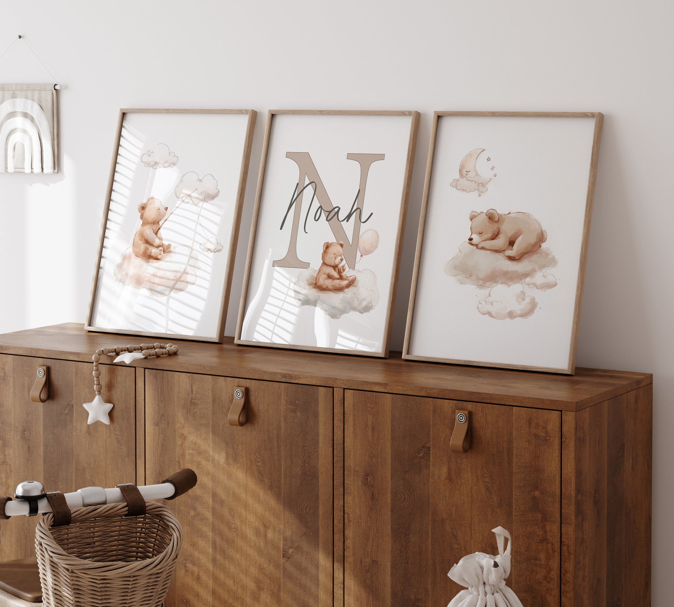 Teddy Nursery Prints | Set of 3 | Personalised Wall Art for childs' Room - RoseRowanDesign