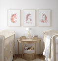 Load image into Gallery viewer, Unicorn Nursery Prints | Set of 3 | Personalised Wall Art for Girls' Room - RoseRowanDesign
