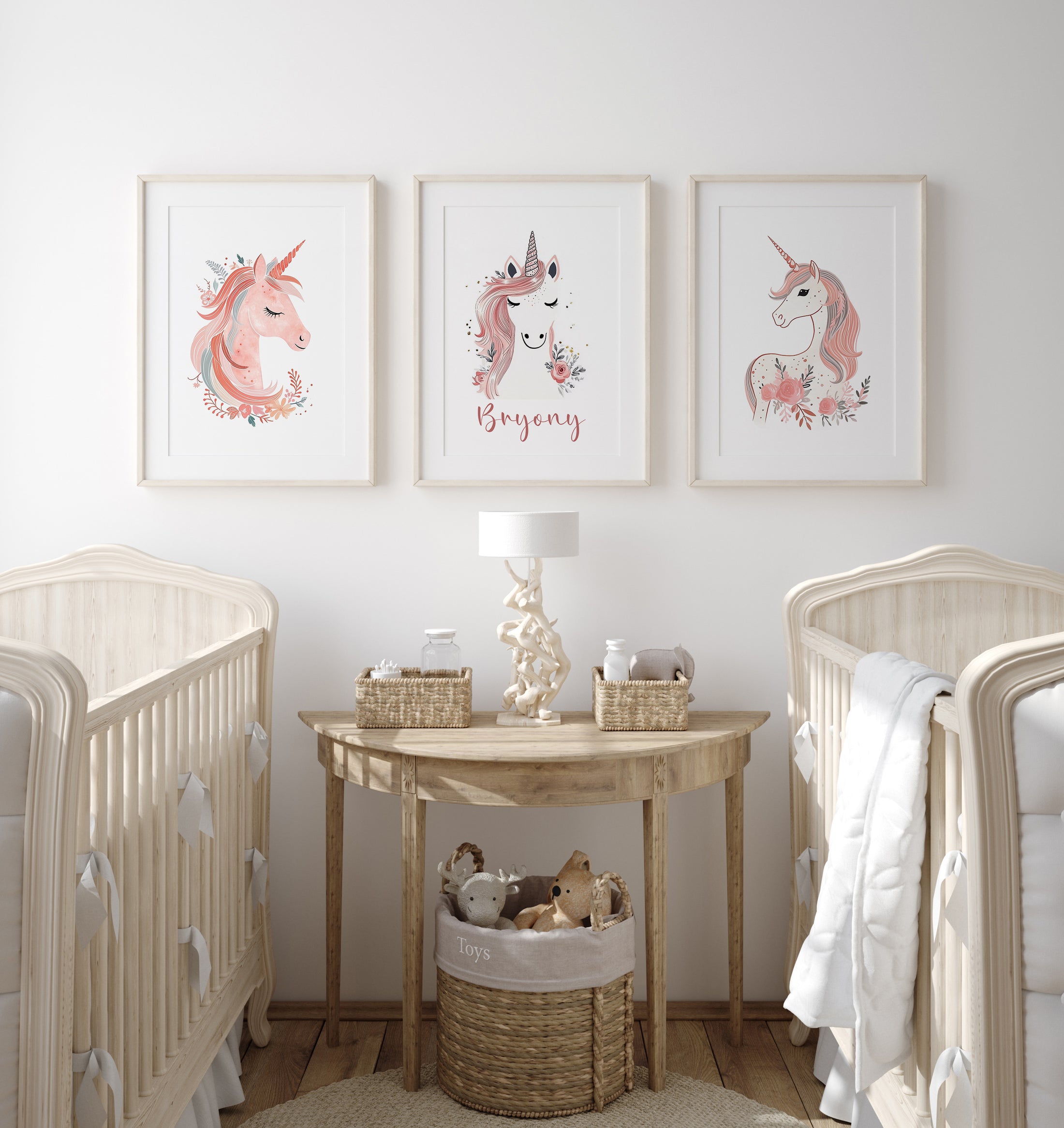 Unicorn Nursery Prints | Set of 3 | Personalised Wall Art for Girls' Room - RoseRowanDesign