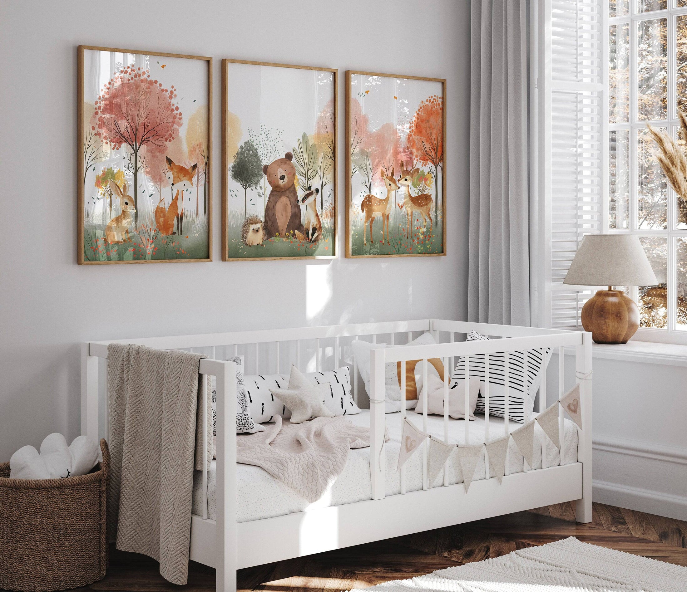 Woodland Animal Nursery Prints | Set of 3 | Blossom Tree & Forest Decor for Unisex Kids' Room - RoseRowanDesign