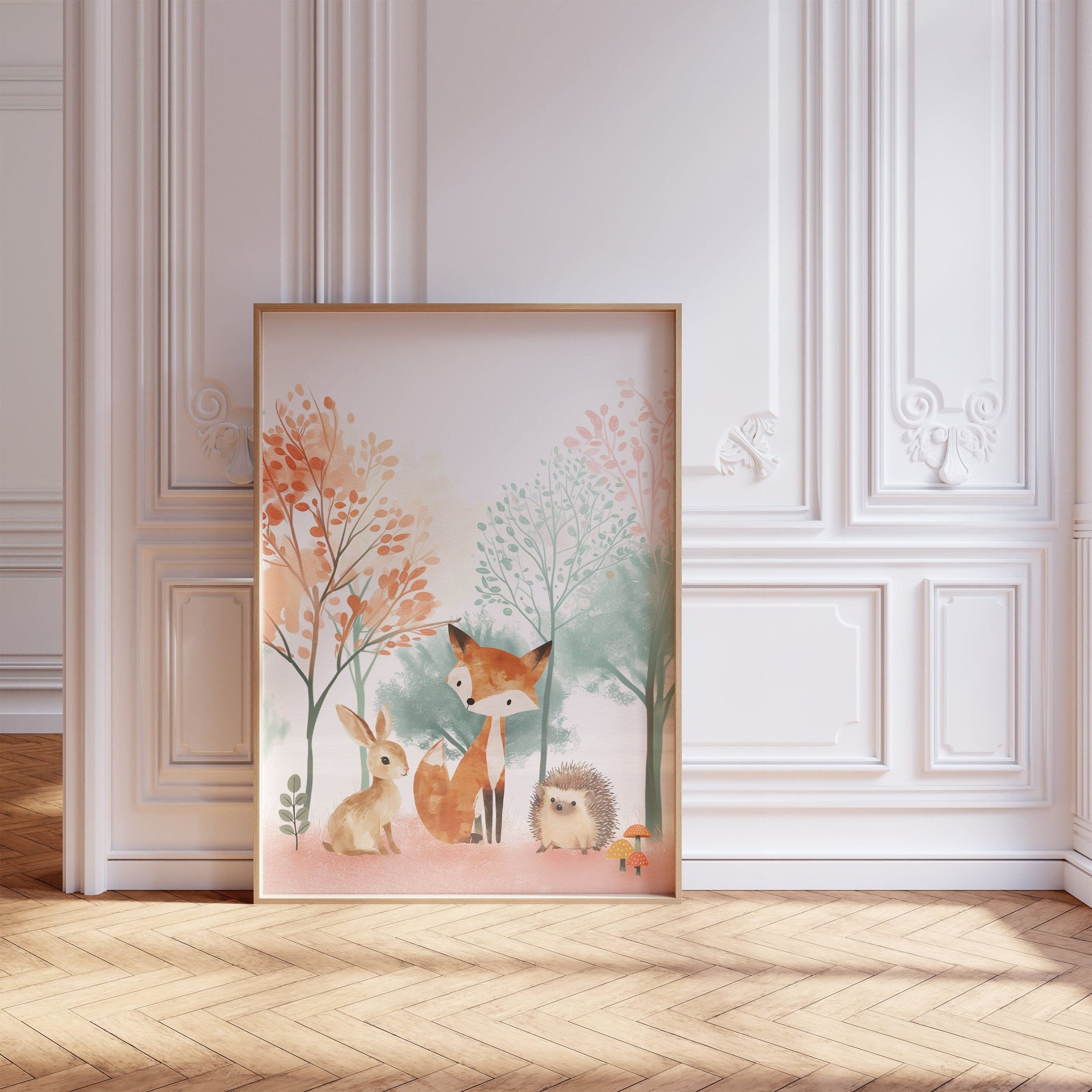 Woodland Animal Nursery Prints | Set of 3 | Blossom Tree & Pink Forest Decor for Girls' Room - RoseRowanDesign