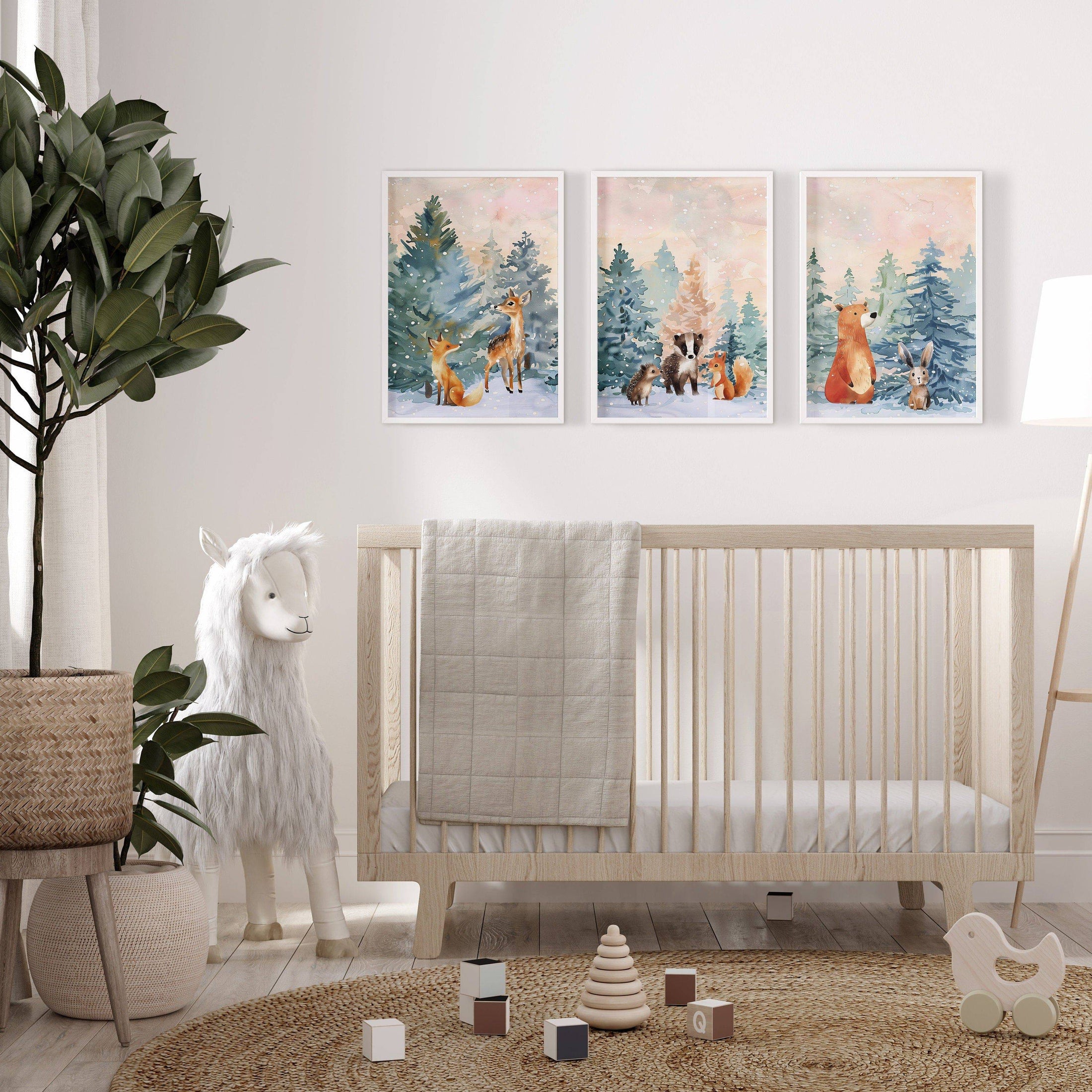 Woodland Animal Nursery Prints | Set of 3 | Gender-Neutral Boho Scandi Forest Decor - RoseRowanDesign