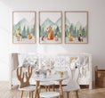 Load image into Gallery viewer, Woodland Animal Nursery Prints | Set of 3 | Green Forest & Mountain Adventure Decor for Unisex Kids' Room - RoseRowanDesign
