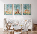 Load image into Gallery viewer, Woodland Animal Nursery Prints | Set of 3 | Teal Forest Scandi & Boho Decor for Kids' Room - RoseRowanDesign
