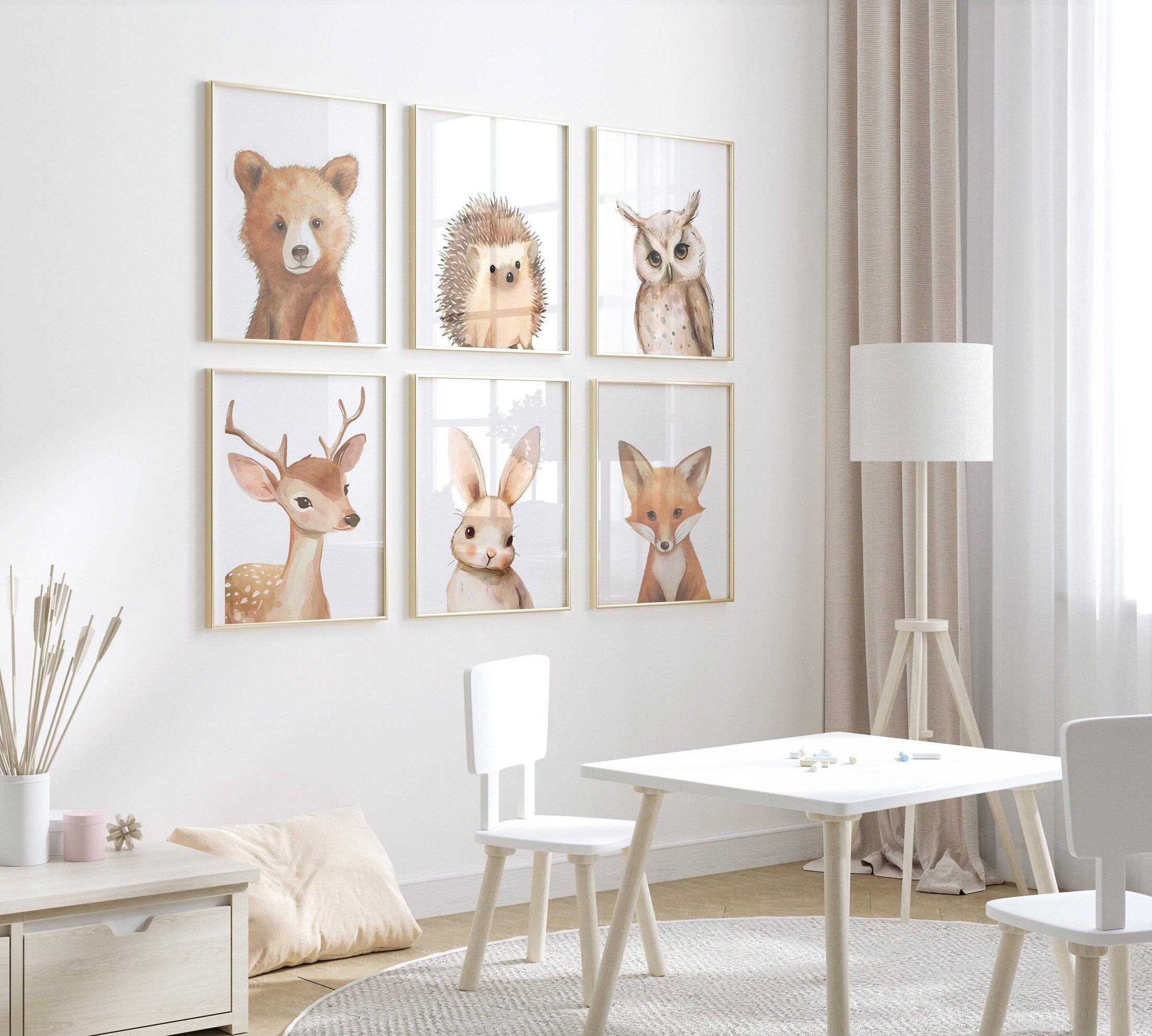 Woodland Animal Nursery Prints | Set of 6 | Gender-Neutral Forest Decor for Baby's Room - RoseRowanDesign