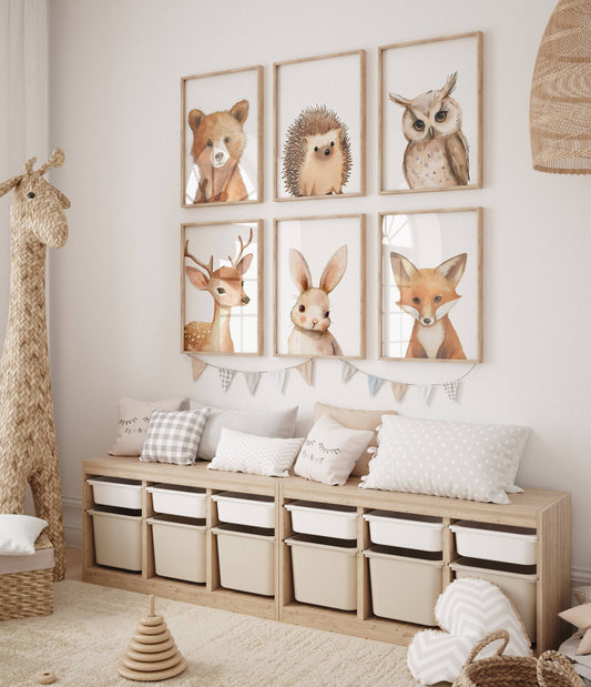 Woodland Animal Nursery Prints | Set of 6 | Gender-Neutral Forest Decor for Baby's Room - RoseRowanDesign