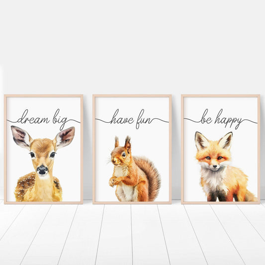 Woodland Animal Nursery Prints | Set of 6 | Neutral Forest Animal Wall Art for Baby's Room - RoseRowanDesign