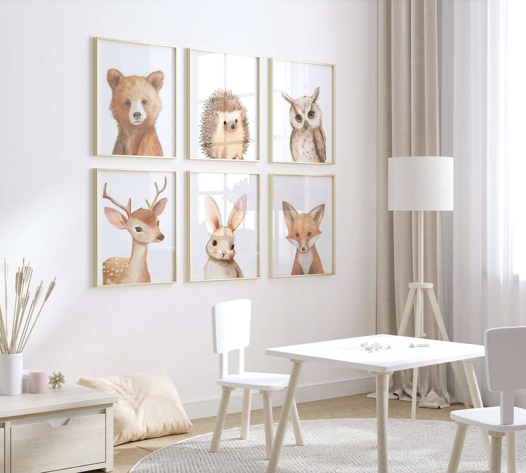 Woodland Animal Nursery Wall Prints | Set of 3 | Boho Forest Decor for Baby’s Room - RoseRowanDesign