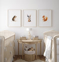 Load image into Gallery viewer, Woodland Animal Nursery Wall Prints | Set of 3 | Neutral Forest & Boho Decor for Baby's Room - RoseRowanDesign
