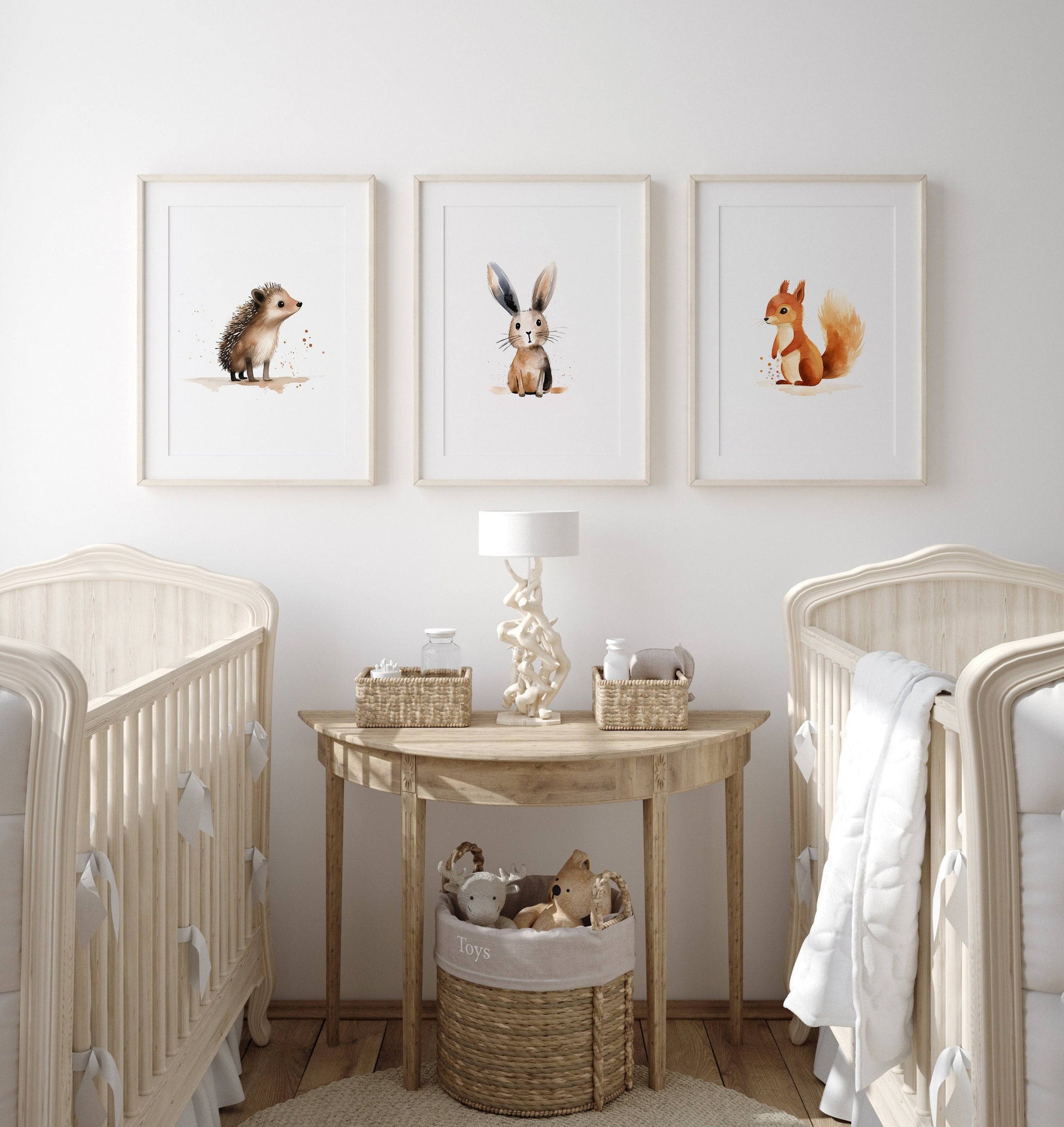 Woodland Animal Nursery Wall Prints | Set of 3 | Neutral Forest & Boho Decor for Baby's Room - RoseRowanDesign