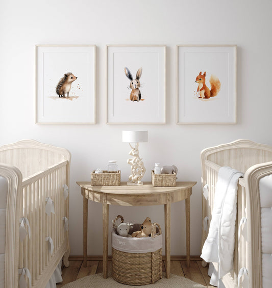 Woodland Animal Nursery Wall Prints | Set of 3 | Neutral Forest & Boho Decor for Baby's Room - RoseRowanDesign