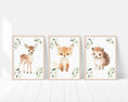 Load image into Gallery viewer, Woodland Animal Nursery Wall Prints | Set of 3 | Neutral Forest & Botanical Decor for Baby's Nursery - RoseRowanDesign
