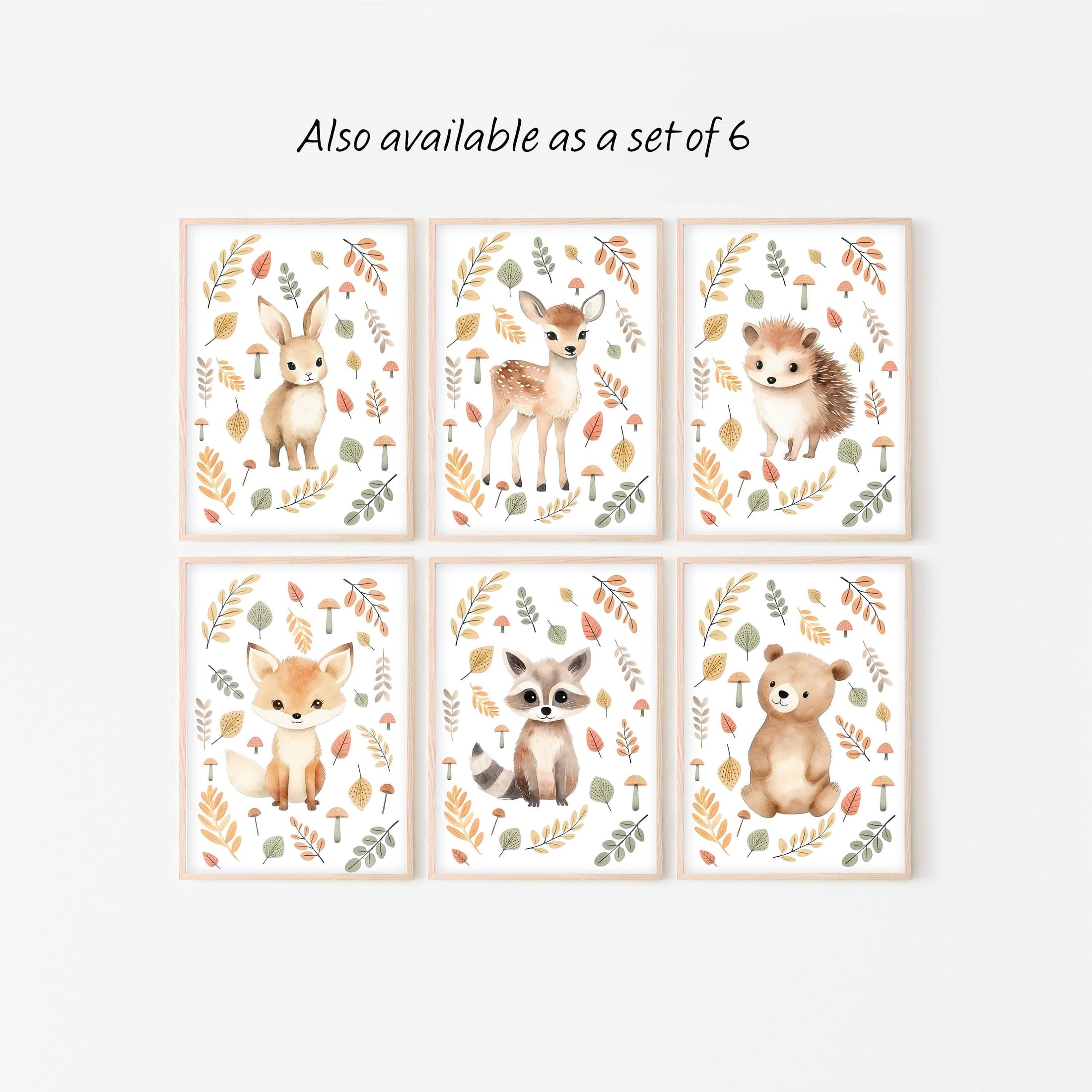 Woodland Animal Nursery Wall Prints | Set of 3 | Neutral Forest & Botanical Decor for Baby's Room - RoseRowanDesign