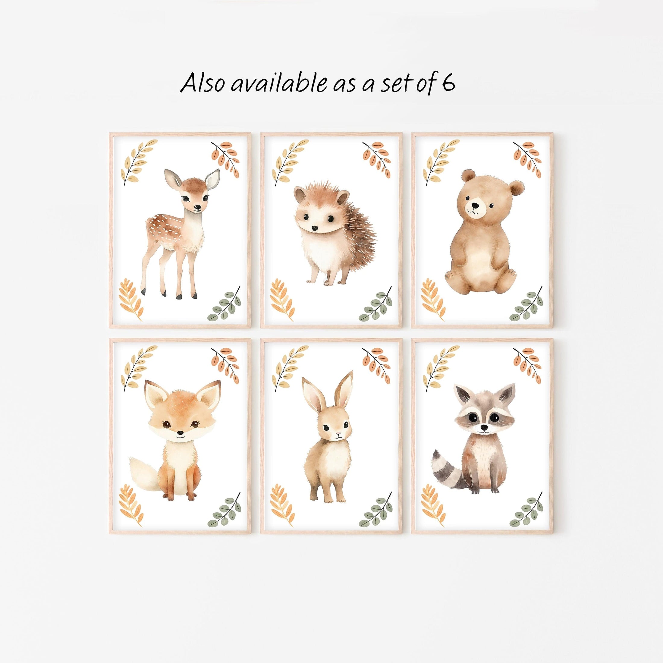 Woodland Animal Nursery Wall Prints | Set of 3 | Neutral Forest Decor for Baby's Room - RoseRowanDesign