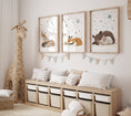 Load image into Gallery viewer, Woodland Animal Nursery Wall Prints | Set of 3 | Sleeping Animals & Starry Night Decor for Babies' Room - RoseRowanDesign
