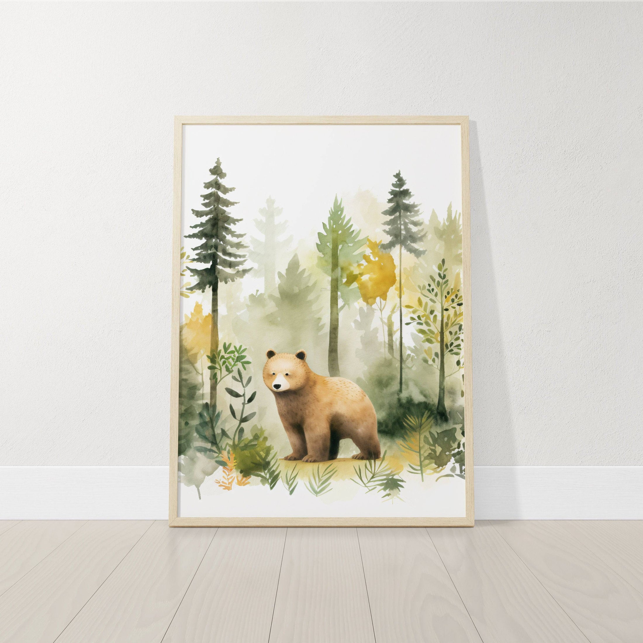 Woodland Bear Nursery Prints | Set of 3 | Forest Adventure Wall Art for Unisex Nursery - RoseRowanDesign