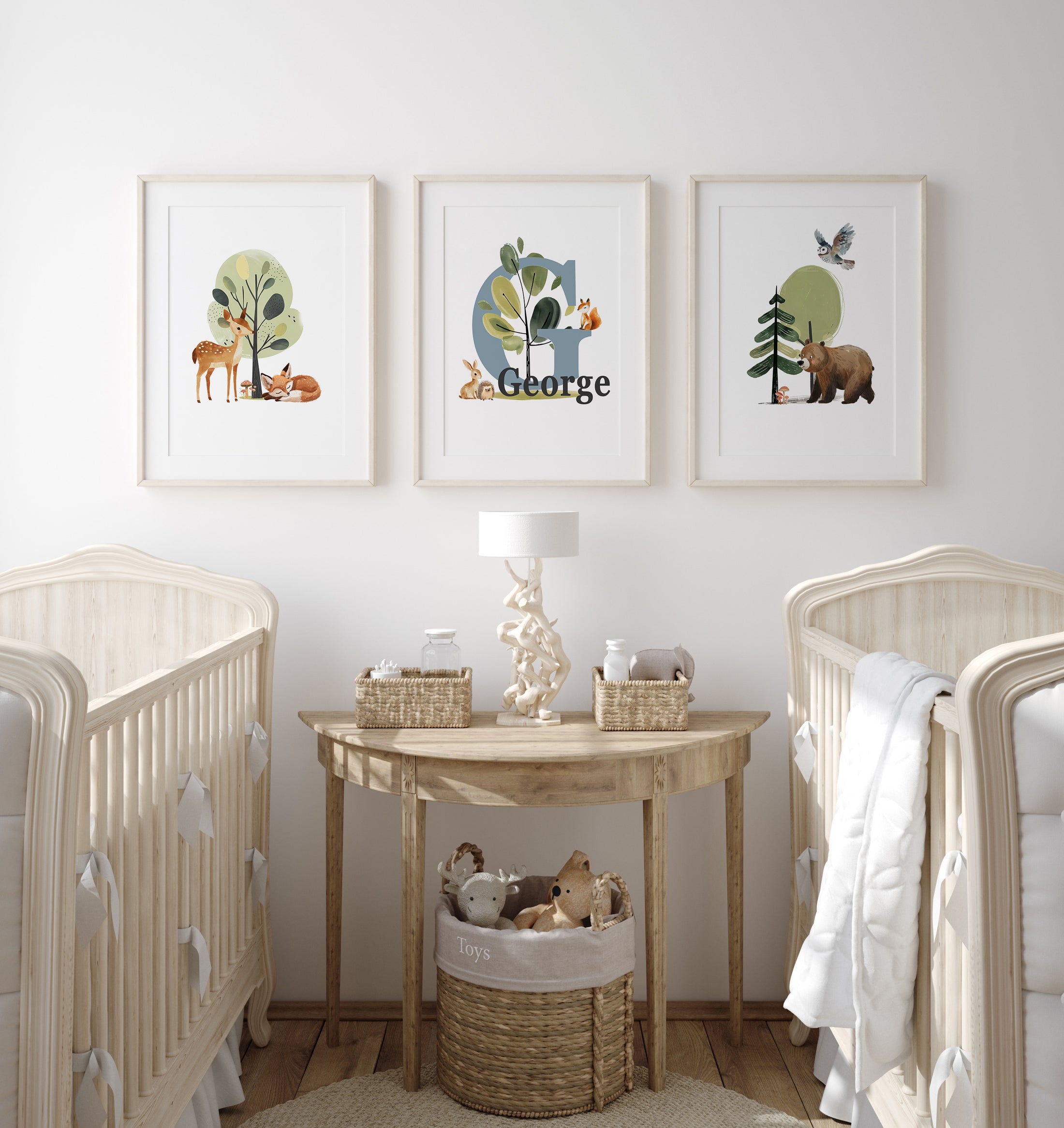 Woodland  Nursery Prints | Set of 3 | Personalised Wall Art for Childs' Room - RoseRowanDesign