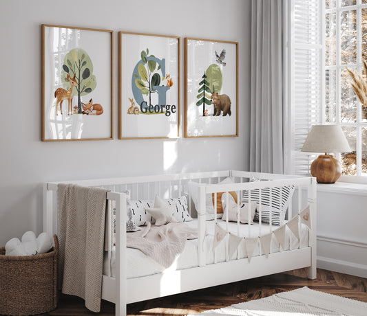 Woodland  Nursery Prints | Set of 3 | Personalised Wall Art for Childs' Room - RoseRowanDesign
