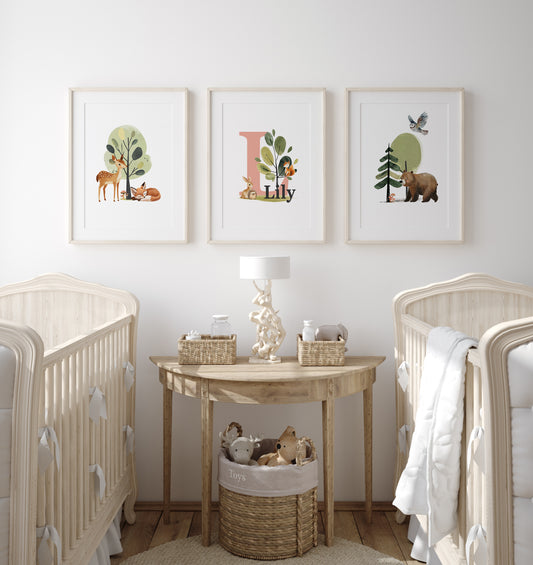 Woodland  Nursery Prints | Set of 3 | Personalised Wall Art for Childs' Room - RoseRowanDesign