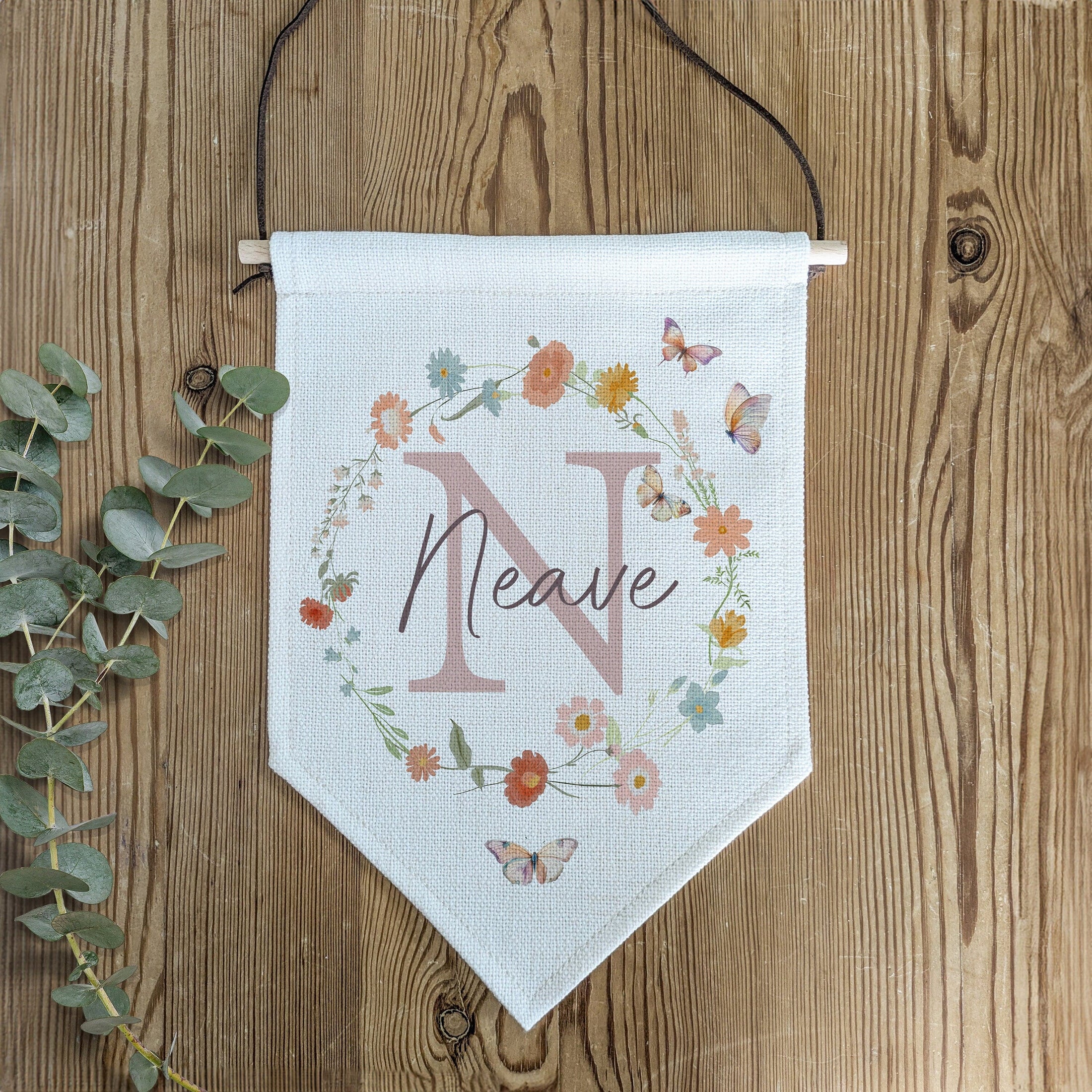 Personalised Wildflower Name Pennant | Kids Room Banner & Nursery Wall Flag - RoseRowanDesign
