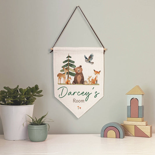 Personalised Woodland Animals Name Pennant | Kids Room Banner & Nursery Wall Sign - RoseRowanDesign
