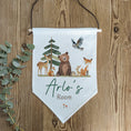 Load image into Gallery viewer, Personalised Woodland Animals Name Pennant | Kids Room Banner & Nursery Wall Sign - RoseRowanDesign
