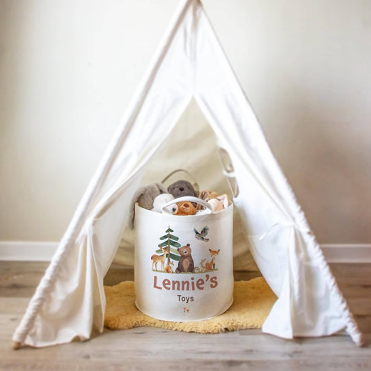 Woodland Animal Themed Personalised Toy Trug for Kids Room or Nursery - RoseRowanDesign