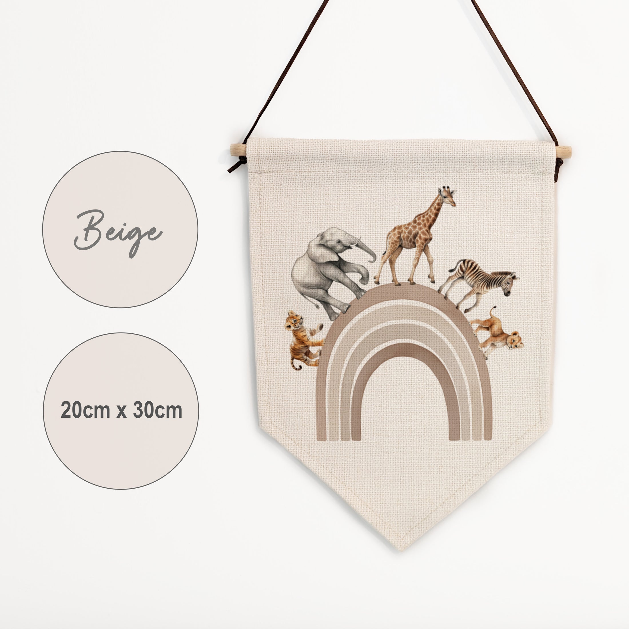 Safari Animal Rainbow Pennant Wall Flag | Kids Room Banner - RoseRowanDesign