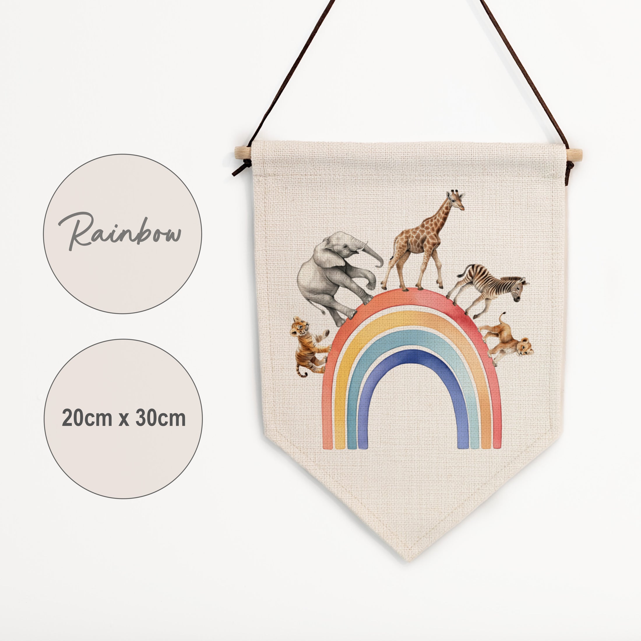 Safari Animal Rainbow Pennant Wall Flag | Kids Room Banner - RoseRowanDesign
