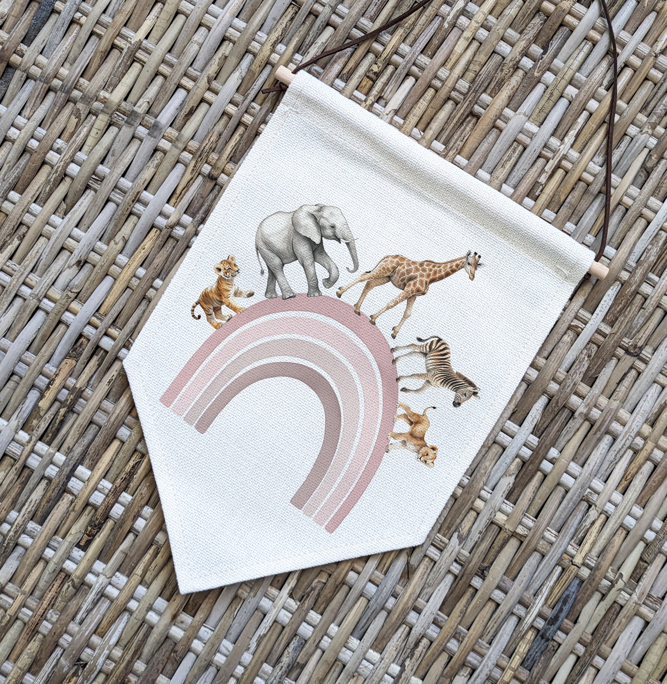 Safari Animal Rainbow Pennant Wall Flag | Kids Room Banner - RoseRowanDesign
