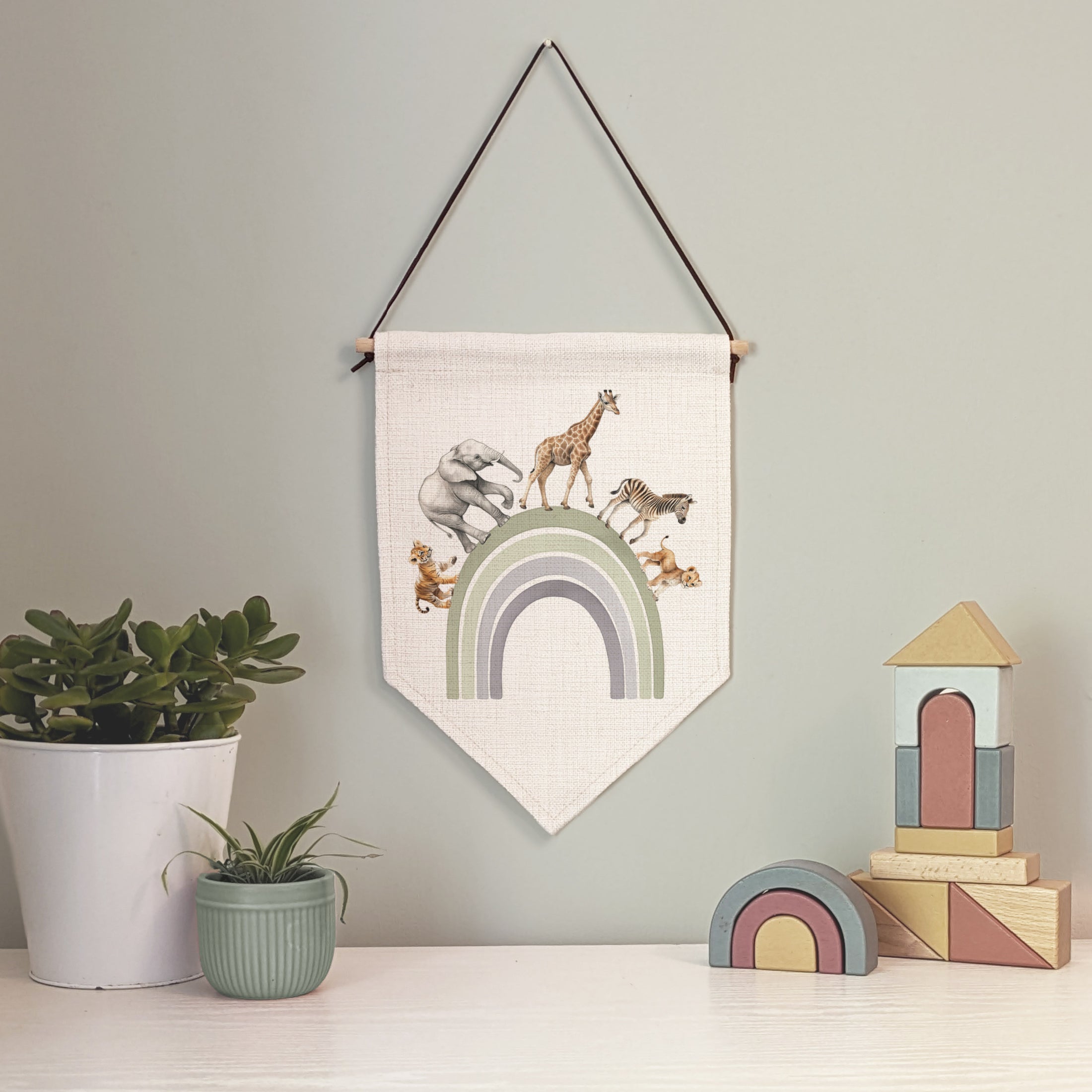 Safari Animal Rainbow Pennant Wall Flag | Kids Room Banner - RoseRowanDesign