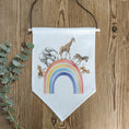 Load image into Gallery viewer, Safari Animal Rainbow Pennant Wall Flag | Kids Room Banner - RoseRowanDesign
