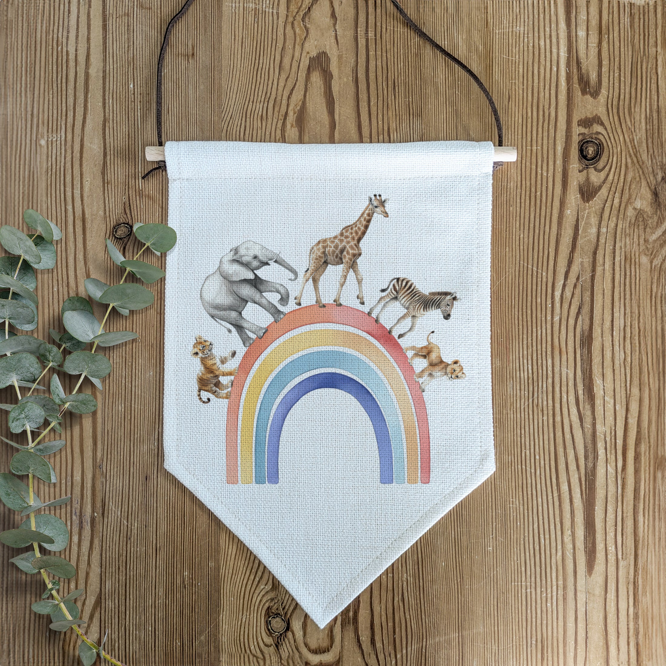 Safari Animal Rainbow Pennant Wall Flag | Kids Room Banner - RoseRowanDesign