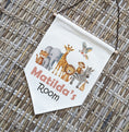 Load image into Gallery viewer, Personalised Safari Animal Name Pennant Wall Flag | Kids Room Decor & Door Hanger - RoseRowanDesign
