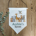 Load image into Gallery viewer, Personalised Safari Animal Name Pennant Wall Flag | Kids Room Decor & Door Hanger - RoseRowanDesign
