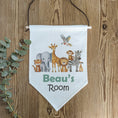 Load image into Gallery viewer, Personalised Safari Animal Name Pennant Wall Flag | Kids Room Decor & Door Hanger - RoseRowanDesign
