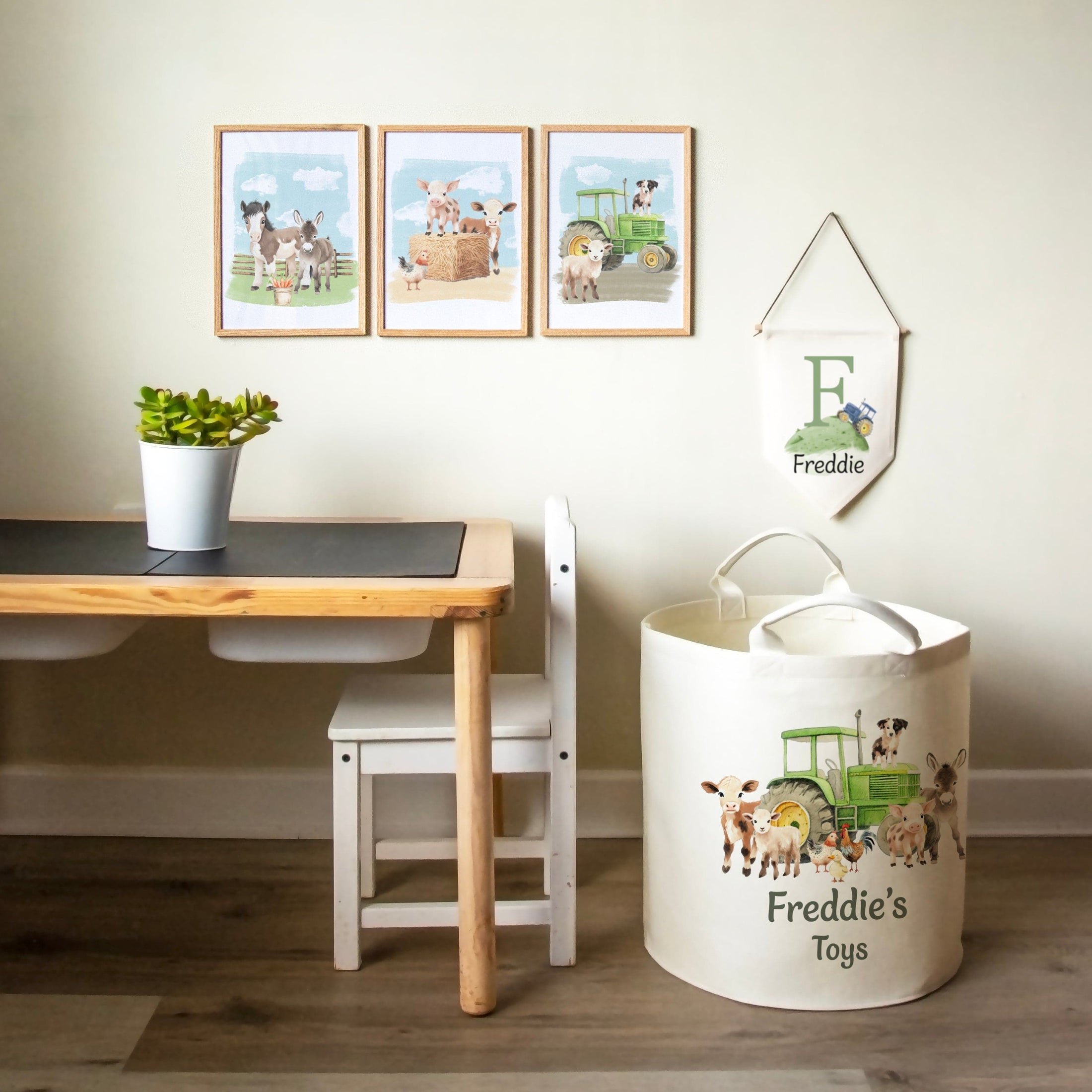 Farm Theme Personalised Toy Trug for Nursery or Kids Room Storage - RoseRowanDesign