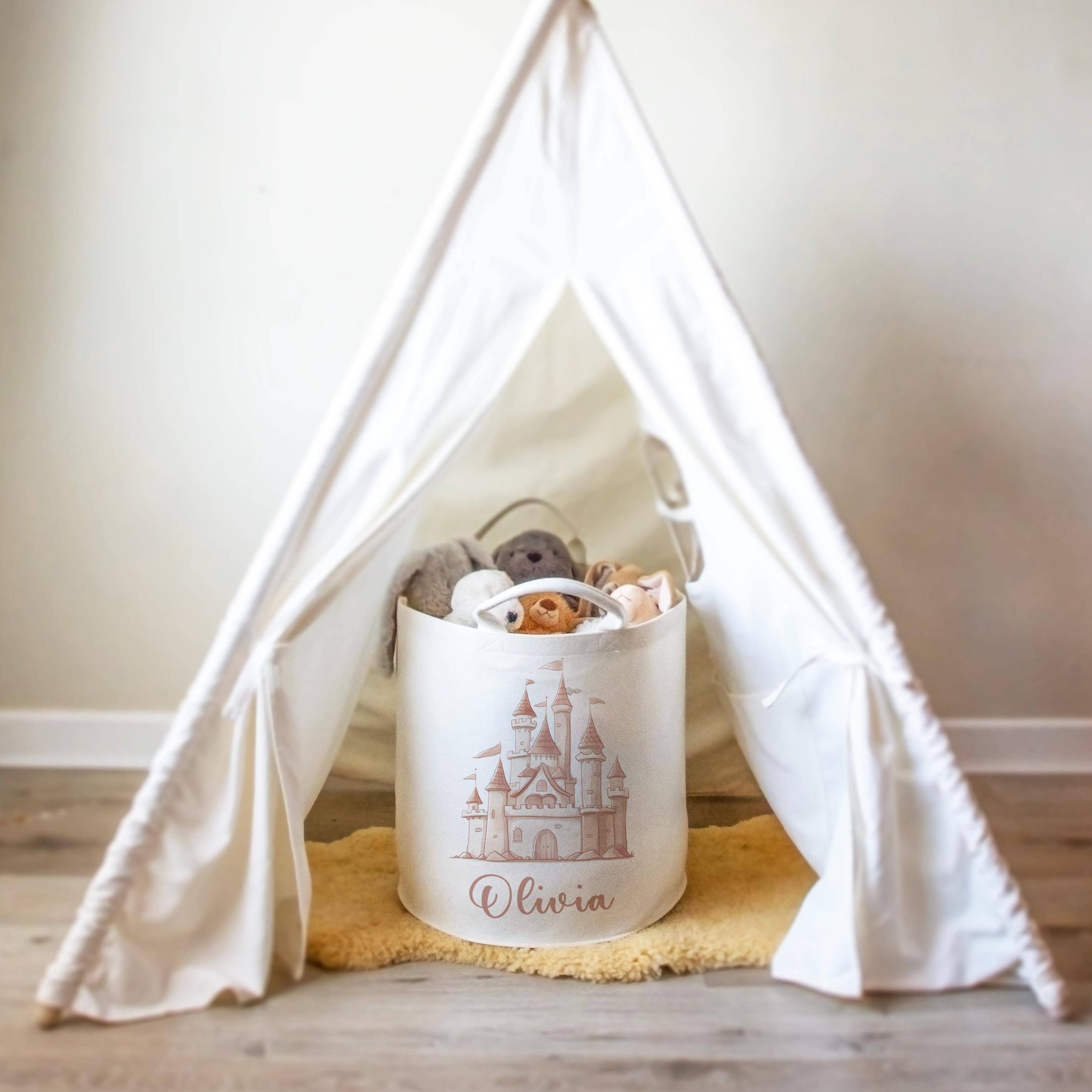 Princess Castle Themed Personalised Toy Trug for Kids Room or Nursery - RoseRowanDesign